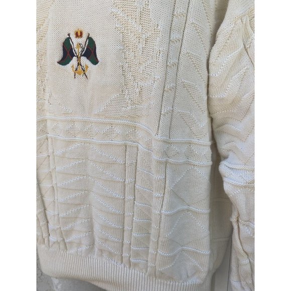 Vintage Mens Le TRICOT MARINE Ireland White Ribbed cotton Sweater Large Flags - Picture 5 of 13